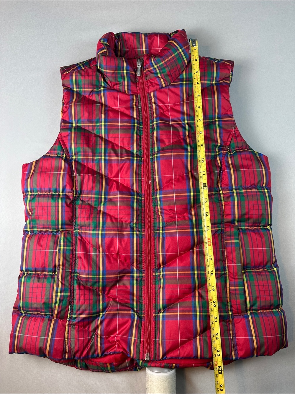 Lands End Women’s Small Red Plaid Puffer Vest Full Zipper - Picture 4 of 7